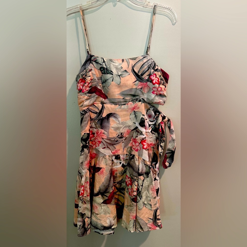 Guess Women’s Linen Floral Print Cut-Out Dress in Size 6